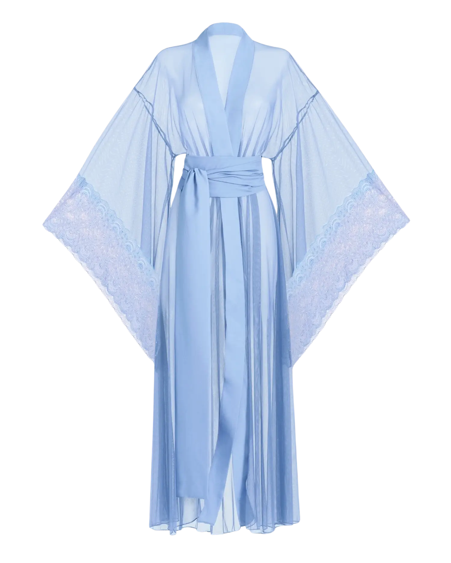 Pale blue mesh kimono with lace sleeves